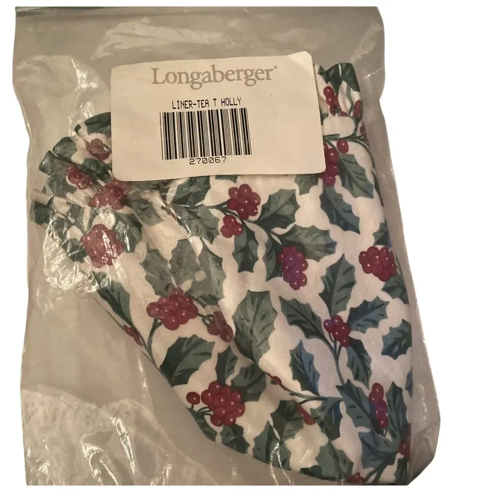 Longaberger Traditional Liner For Tea Basket Holly T Fabric Retired New 270067